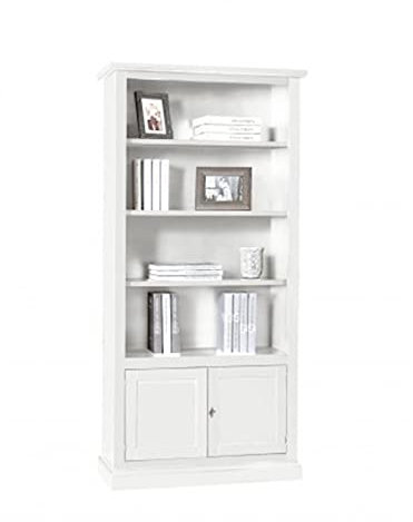 Mar.c.a. Design - Libreria Arte Povera con 4 Ripiani e 2 Ante - Libreria in Legno 90x41x186 cm con Base Piatta - Made in Italy