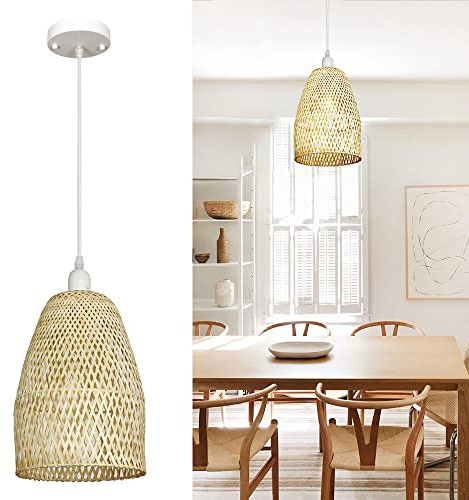 Depuley Retro Bambus Gewebte Pendelleuchten, Handgewebte Deckenlampe, Land Hängelampe, E27 Pendellampe, Korridor Schlafzimmer Wohnzimmer Beleuchtung Pendelleuchte Esszimmer Dekorative Lampe