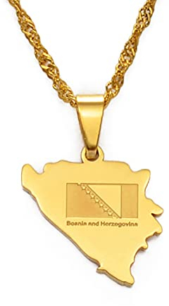 LIUZIXI Bosnien Herzegowina Karte Anhänger Halsketten - Für Frauen Mädchen Bosna Hercegovina Charm Maps Jewelly - Patriotische Ethnische Trendige Dünne Kette Jubiläumspartygeschenk,Gold