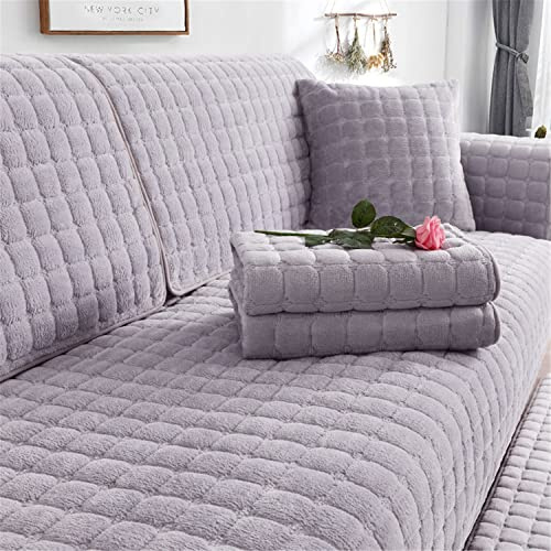 Sofa überzug Dicker Plüsch Schonbezug Sofabezug Gesteppte Sofa Sitzkissen Couchbezüge rutschfeste Sofaschoner Vor Haustieren Winter (Grau,70 × 120 cm)