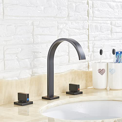 YHSGY Dreiteilige Badezimmer-Waschtischarmatur In Schwarzbronze Sanftes Abwasser Heiß- Und Kaltwassermischbatterien Deckinstallation