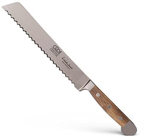 Güde Solingen - Coltello da pane per mancini e destrorsi forgiato, 21 cm, legno di quercia di botte, ALPHA-FASSEICHE - doppio collarino, fatto a mano in Germania