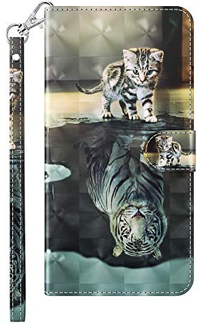 Skyhewen iPhone XR Case, Shockproof 3D PU Leather Wallet Flip Magnetic Closure Viewing Stand Function Notebook Cover for iPhone XR, Cat & Tiger