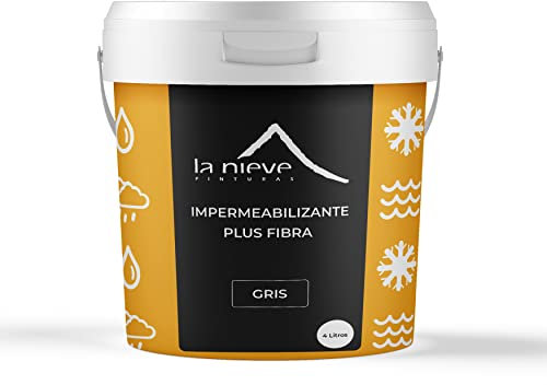 Pinturas la Nieve PINTURA IMPERMEABILIZANTE PLUS FIBRA. ANTI GOTERAS PARA TERRAZAS Y TEJADOS. PRIMERA CALIDAD (4 litros, Gris)