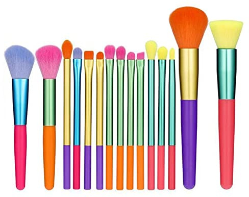 15 Pcs Colourful Makeup Brushes Set,Premium Synthetic Make up Brushes | Professional,Premium Synthetic Bristles,Rainbow Make Up Brush Set for Eye Face