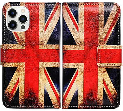 Bcov Case for iPhone 14 Pro, Retro Union Jack Flag Leather Flip Phone Case Wallet Cover with Card Slot Holder Kickstand For iPhone 14 Pro