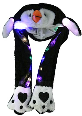 URFEDA Plüsch Ohr Hut, Leuchtende Plüschtierohrhut mit beweglichen Ohren Hut Mütze mit Airbag Drücken der Tiermütze Machen die Ohren Bewegen Spielzeug Geburtstags Weihnachts Geschenk Cosplay Pinguin