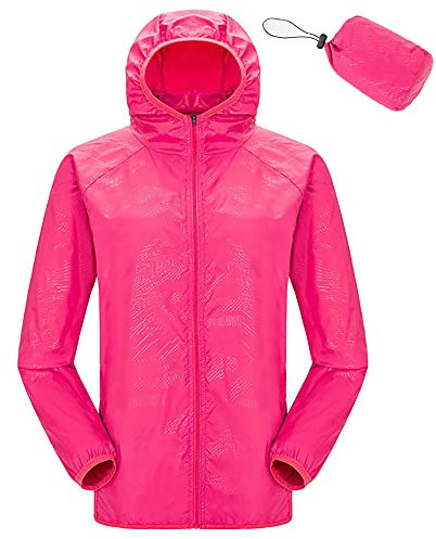 WOGQX Wasserdichte Fahrradjacke für Damen und Herren, Atmungsaktiver Packbare Laufjacke, Radfahren Jacke Kapuze Regenmantel Outdoor Sport Windjacke,Rot,L