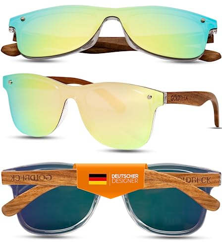 GOLDBECK Designer Sonnenbrille Herren & Damen - Polarisierte Sonnenbrille Herren Holz - UV400 - Handgefertigte Holz Sonnenbrille Herren polarisiert - Schlankes Design - Inkl. Kork-Faltetui & Tuch
