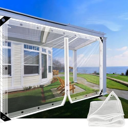 SDLLG Transparente PVC Plane 0,35 mm wasserdichte mit Reißverschluss & Ösen