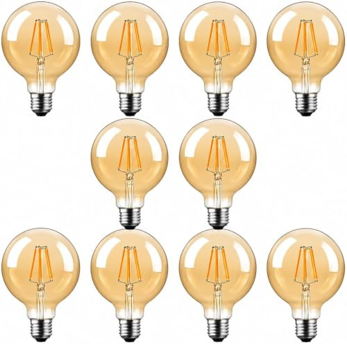 LEDSone Dimmable 10 Pack G95 E27 LED Bulbs 4W Globe Edison Screw Decorative Filament Bulbs Amber Globe Glass Warm White Lighting 2700K [Energy Class A]