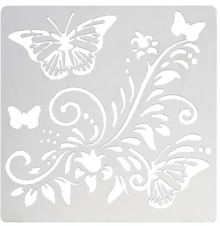 FINGERINSPIRE Schmetterling Metall Schablonen 16cm Quadratisch Scrapbooking Malschablone Edelstahl Blumen Muster Malerei Schablonen für Crafting, Gravur, Pyrographie, Journal und Holz Brennen