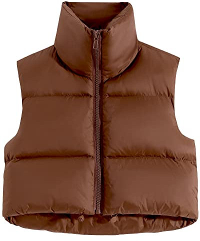 fuinloth Gilet da Donna Primaverile e Autunnale Smanicato Senza in Tinta Unita Giacca Senza Maniche Cappotti con Cerniera Marrone XL