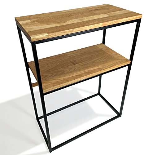 FLEXISTYLE Konsolentisch schwarz Metall Holz Eiche Industrial LOFT Design (60x80x30 Zwei Regale)