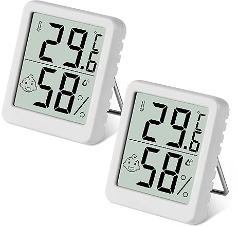 Flintronic Mini LCD Thermometer, 2 Stück Digital Thermometer Innen, Hygrometer Innen, Thermometer Hygrometer, Kabelloses, Luftfeuchtigkeit Meter für Babyzimmer Wohnzimmer Büro Gewächshaus(Weiß)