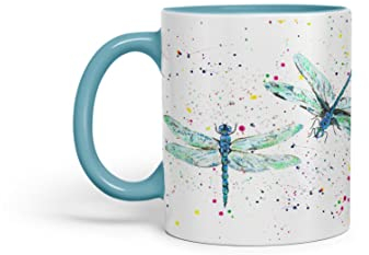 Vixar Libellen Libelle Insekten Tiere Aquarell Kunst Farbige Tasse Tasse Geschenk Geburtstag Arbeit Büro Tee Kaffee (Türkis)