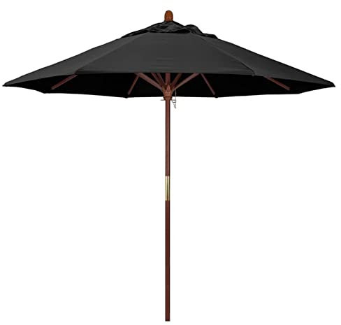 Holz Sonnenschirm 210 cm, UV-Schutz Wasserabweisend Seilzug Rund Marktschirm Gartenschirm Terrassenschirm für Balkon, Strand