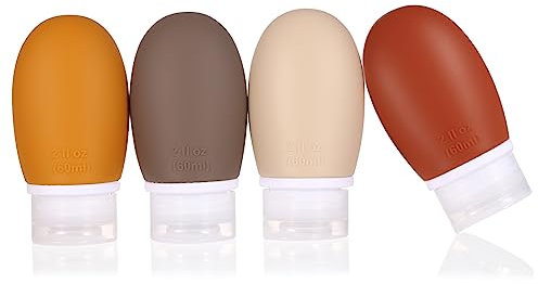 Silikon Reiseflaschen Set,4 Stück 60ml Auslaufsicher Squeeze Reise Container und Portable nachfüllbare Toilettenartikel Flaschenzubehörbehälter Leere Reisegröße für Shampoo Conditioner Lotion