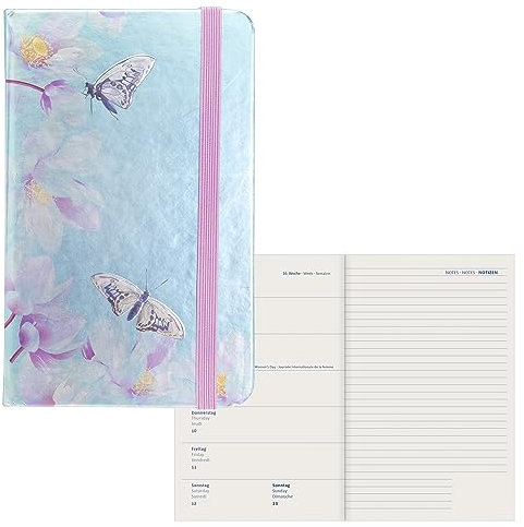 Idena 11067 - Terminkalender 2024, 90 x 140 mm, Butterfly, 176 Seiten, 1 Woche auf 1 Seite, Agenda, Wochenplaner