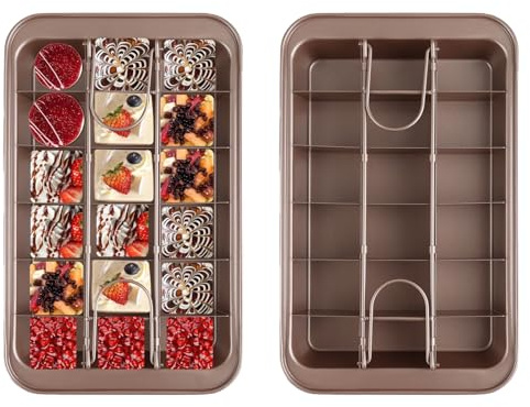 WOPPLXY 2 Pcs Brownie Pan with Dividers, Non-Stick Carbon Steel Square Baking Pan, 18 Pre-slice Baking Tray (12 x 7.6 x 1.5 Inch)