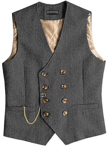 Solovedress Mens Vintage Wolle Anzugweste Regular Fit Weste Anzug Weste für Hochzeit Groomsmen(Grey,XS)