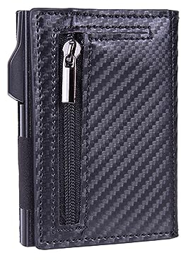 Bovem hiziel Herrenbrieftasche mit automatischem Pop-up-Kartenhalter, Geldbörse für Herren,Karten Portemonnaie,RFID Schutz,Ultra Slim Wallet (SCHWARZ MIT TEXTUR)