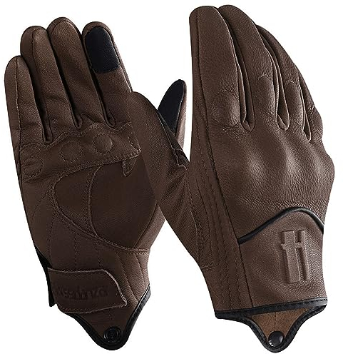 Harssidanzar Herren Motorrad Handschuhe Winter Warm Goatskin Leder Fleece gefüttert Touchscreen Motorrad Handschuhe GM041EU, Braun, Größe XL