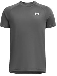 Under Armour Jungen Tech 2.0 Kurzarmshirt, leichtes Sportshirt aus kühlendem Stoff, schnelltrocknendes Funktionsshirt mit natürlichem Tragegefühl,Castlerock / / White,YXS