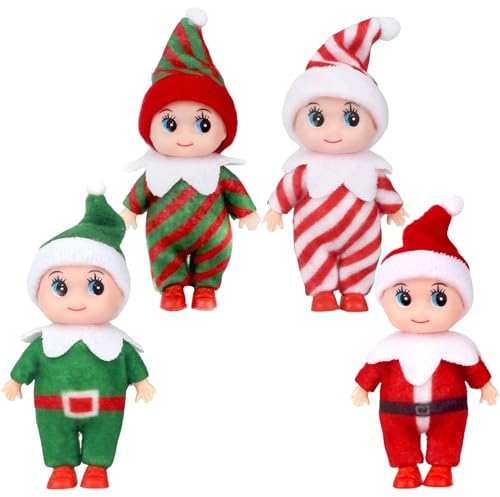 4 Stück Mini-Puppe Elf Weihnachten Baby Winziger Weihnachtself für Mädchen und Jungen,Puppe Baby Elf im Regal Weihnachten Neuheit Spielzeug Puppen Elfen Baby Spielzeug für Weihnachten Neujahr Geschenk