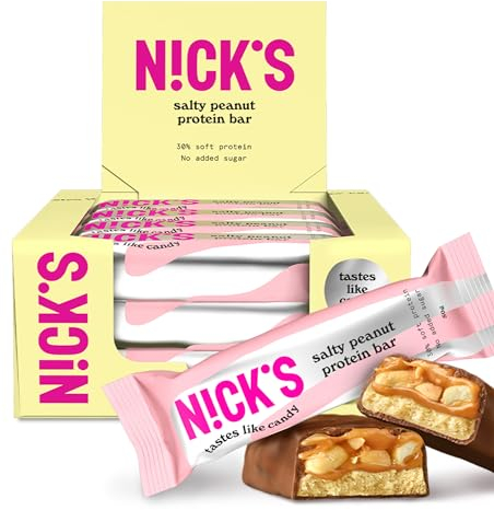 NICKS Keto Protein Bar Salty Peanut, 15 g Protein, 203 Calories, Low Carb Chocolate Snacks No Added Sugar Gluten Free (12 x 50 g)