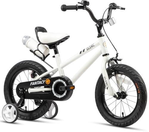 Glerc Kinderfahrrad 14 Zoll Fahrrad mit Stützrädern & Flaschenhalter für 3 4 5 Jahre alte Jungen und Mädchen,Weiß