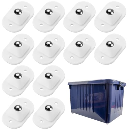 Ormromra 12Pcs Self Adhesive Castor Wheels, 360 Degree Free Rotation Pulley, Mini Casters, Noiseless Appliance Wheels for Trash Can, Box, Small Furniture