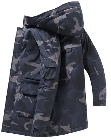 ZDJSWJ Hommes hiver parka mi-longue veste coupe-vent à capuche grand haut militaire épaissi manteau à capuche