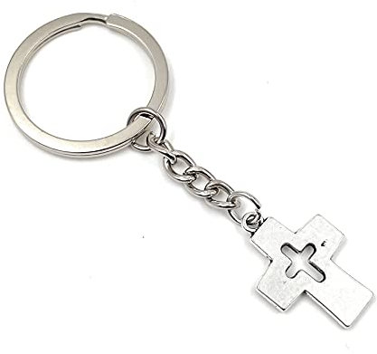 Onwomania Kreuz Schlüsselanhänger Metall Glücksbringer in Alu Geschenkbox, ideal zum Verschenken