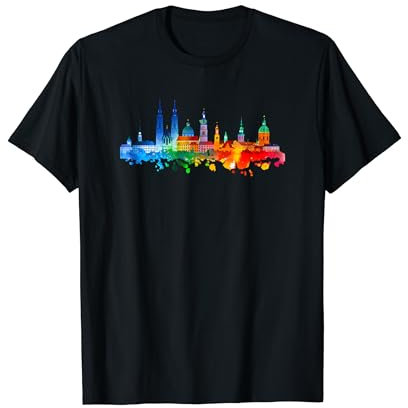 Augsburg Germany Skyline T-Shirt Damen Schwarz Klein Klassisch Skyline Augsburg Einfarbig Kurze Ärmel