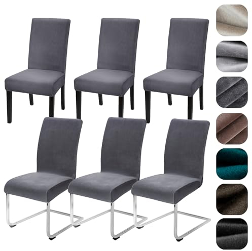 Alishomtll Stretch Samt Stuhlhussen 4er/6er Set Velvet/Velour Stuhlbezug Schwingstuhl Elastische Hussen Waschbarer Stühle Schutz für Küche Restaurant Hotel Bankett Hochzeit (Grau, 6 Stück)