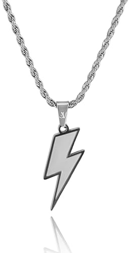 JVillion Blitz - Colgante de plata para hombre, cadena trenzada de 3 mm, acero inoxidable, para hombre, cadena de plata, 50 – 60 cm, resistente al agua y no destiñe