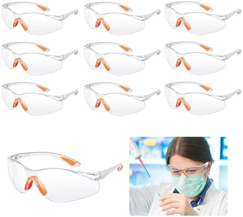 Pack de 10 gafas de seguridad para el trabajo, gafas de laboratorio, lentes resistentes a los arañazos, transparentes, gafas de seguridad, gafas de laboratorio, para trabajar con madera, metal,