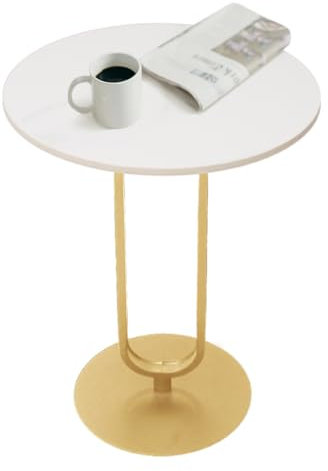 Cre Cra Beistelltisch Rund, Marmor Couchtisch, Sofatisch, Kleiner Kaffeetisch, Metall Schwarz für Wohnzimmer Schlafzimmer, Laptoptisch Sofa Tisch