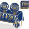 MORAINJAY 37Pcs Birthday Tableware Set for 50,Navy Blue Gold Tableware Set for 50th Birthday Party with Plates,Napkins,Tablecloth,Dinnerware Set for 50,Party Supplies Table Decor for Him,Men,Adults