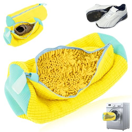 Set de 2 Sacs de Lavage pour Chaussures, Sac de Lavage en Maille pour éviter La Déformation des Chaussures, Sac à Chaussures avec Fermeture éclair, Utilisé pour Le Nettoyage en Machine à Laver (Jaune