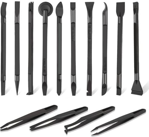 14 Pcs Paint Scraper Tool Plastic Crevice Cleaning Tool Car Detailing Spatula Set Non-Scratch Small Putty Knife Anti-Static Tweezers for Tight Spaces