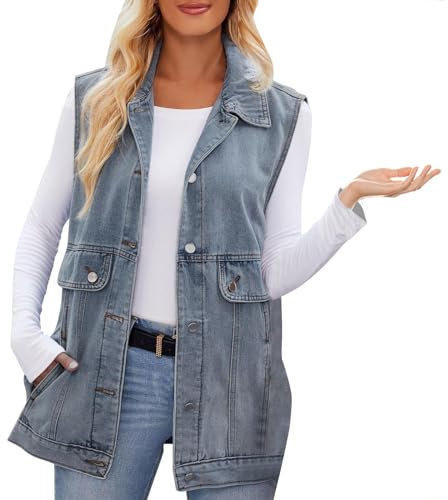 Giacca da Donna in Denim Elegante e alla Moda con Bottoni da Cowboy per Donna Chiodo Corto