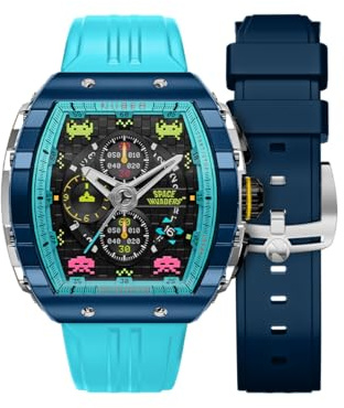 Nubeo Magellan Herren-Chronograph Space Invaders Limited Edition mit Kautschukarmband NB-6024-SI 48 mm, Cosmic Cobalt