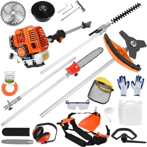 5 in 1 52cc Petrol Strimmer, 2-Stroke Petrol Hedge Trimmer, Multi Function Petrol Hedge Trimmer Long Reach, Upgraded 9500RPM Engine Brush Cutter for Graden Yard Lawn (Red)