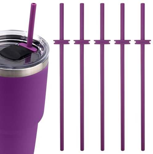 5pcs Silicone Straw for Yeti Rambler 30/20/10oz,Reusable Straws for Yeti Tumbler with Magslider Lid ,Yeti Accessories,Replacement Straws,BPA Free (Purple)