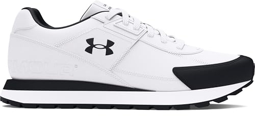 Under Armour Herren Essential Runner, Sneaker im Retro-Look, leichte & atmungsaktive Laufschuhe, stylische Sportschuhe mit Leder,White / Black / Black,42.5