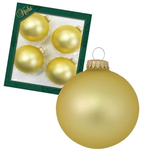 Krebs Glas Lauscha - Adornos para árbol de Navidad/bolas de Navidad - Caja con 4 bolas de cristal dorado mate en un tamaño de 8 cm