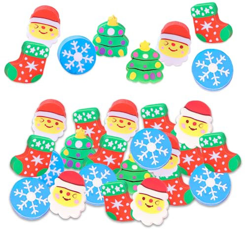 24 Stück Weihnachts Mini Radiergummis für Kinder, niedliche Bleistift Radiergummis, Weihnachtsthema Cartoon Radiergummi, kleine Weihnachtsmann Radiergummis, Weihnachten, Party, Gastgeschenke