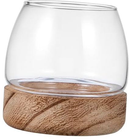COLLBATH Bol en Verre Solide Et Sûr Vase Décoratif pour Aquarium Base en Bois pour La Propagation des Plantes Pièce Maîtresse Ronde